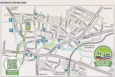 Flyer Bauernmarkt2025 Ortsplan mit QR-Code